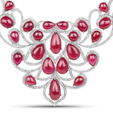 160.14 ct. Glass Filled Ruby and White Diamond .925 Sterling Silver Necklace