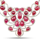 160.14 ct. Glass Filled Ruby and White Diamond .925 Sterling Silver Necklace