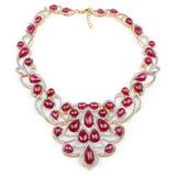 160.14 ct. Glass Filled Ruby and White Diamond .925 Sterling Silver Necklace