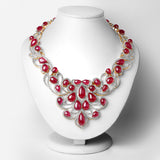 160.14 ct. Glass Filled Ruby and White Diamond .925 Sterling Silver Necklace