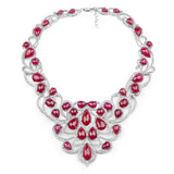 160.14 ct. Glass Filled Ruby and White Diamond .925 Sterling Silver Necklace