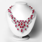160.14 ct. Glass Filled Ruby and White Diamond .925 Sterling Silver Necklace