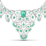 27.97 Carat Genuine Emerald and White Diamond .925 Sterling Silver Necklace