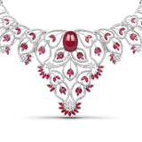 45.56 Carat Genuine Glass Filled Ruby and White Diamond .925 Sterling Silver Necklace