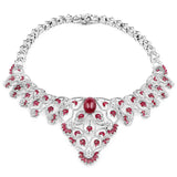 45.56 Carat Genuine Glass Filled Ruby and White Diamond .925 Sterling Silver Necklace