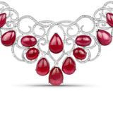 213.20 Carat Genuine Glass Filled Ruby and White Diamond .925 Sterling Silver Necklace