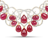 213.20 Carat Glass Filled Ruby and White Diamond .925 Sterling Silver Necklace