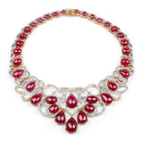 213.20 Carat Glass Filled Ruby and White Diamond .925 Sterling Silver Necklace