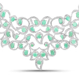 29.17 Carat Genuine Emerald and White Diamond .925 Sterling Silver Necklace