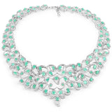 29.17 Carat Genuine Emerald and White Diamond .925 Sterling Silver Necklace