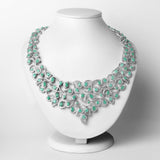 29.17 Carat Genuine Emerald and White Diamond .925 Sterling Silver Necklace