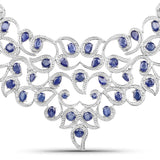41.19 Carat Genuine Glass Filled Sapphire and White Diamond .925 Sterling Silver Necklace