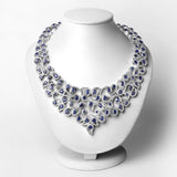 41.19 Carat Genuine Glass Filled Sapphire and White Diamond .925 Sterling Silver Necklace