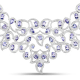 31.29 Carat Genuine Tanzanite and White Diamond .925 Sterling Silver Necklace