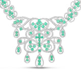 19.18 Carat Genuine Emerald and White Diamond .925 Sterling Silver Necklace