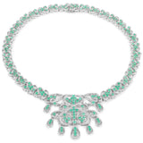 19.18 Carat Genuine Emerald and White Diamond .925 Sterling Silver Necklace