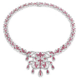 29.12 Carat Genuine Glass Filled Ruby and White Diamond .925 Sterling Silver Necklace