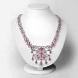 29.12 Carat Genuine Glass Filled Ruby and White Diamond .925 Sterling Silver Necklace