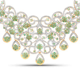 18K Yellow Gold Plated 22.41 Carat Genuine Emerald and White Diamond .925 Sterling Silver Necklace