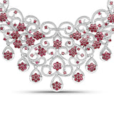 39.19 Carat Genuine Glass Filled Ruby and White Diamond .925 Sterling Silver Necklace