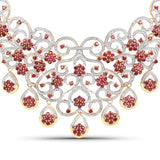 18K Yellow Gold Plate 39.19 Carat Genuine Glass Filled Ruby & White Diamond .925 Silver Necklace