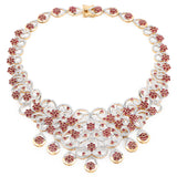 18K Yellow Gold Plate 39.19 Carat Genuine Glass Filled Ruby & White Diamond .925 Silver Necklace