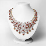 18K Yellow Gold Plate 39.19 Carat Genuine Glass Filled Ruby & White Diamond .925 Silver Necklace