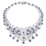 32.28 Carat Genuine Glass Filled Sapphire and White Diamond .925 Sterling Silver Necklace
