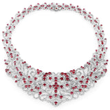 31.81 Carat Genuine Glass Filled Ruby and White Diamond .925 Sterling Silver Necklace