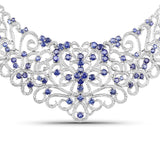 31.06 Carat Genuine Glass Filled Sapphire and White Diamond .925 Sterling Silver Necklace