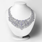 23.86 Carat Genuine Tanzanite and White Diamond .925 Sterling Silver Necklace
