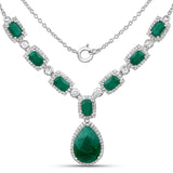 12.14 Carat Dyed Emerald and White Topaz .925 Sterling Silver Necklace