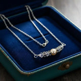 Silver Swarovski Crystal Pearl Bar Bridal Necklace