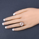 Natural Morganite with Diamond Halo Silver Ring Pink-Peach Engagement Statement Ring