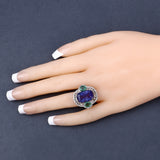 Natural Tanzanite Emerald with Diamond Black Rhodium Plate Silver Statement Bold Ring