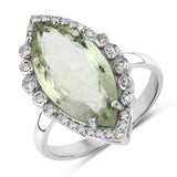 Green Aqua Ring Natural Green Aqua with Diamond Halo Silver Ring Statement Ring Engagement Ring