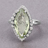Green Aqua Ring Natural Green Aqua with Diamond Halo Silver Ring Statement Ring Engagement Ring