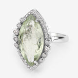 Green Aqua Ring Natural Green Aqua with Diamond Halo Silver Ring Statement Ring Engagement Ring
