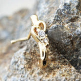 Gold Plated Jeweled Heart L Bend Half Nose Hoop by Fashion Hut Jewelry