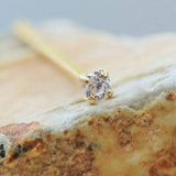 14Kt Yellow Gold Prong Set Clear CZ Fishtail Nose Ring by Fashion Hut Jewelry