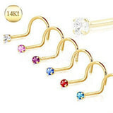 14Kt Yellow Gold Screw Nose Ring with Prong Setting Gem by Fashion Hut Jewelry