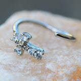 316L Stainless Steel Jeweled Cross Cartilage Earring / Nose Hoop Ring by Fashion Hut Jewelry