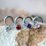 316L Surgical Steel Screw Nose Ring with Prong Set Gem by Fashion Hut Jewelry