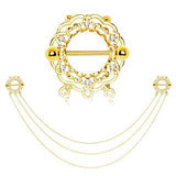 Gold Plated Triple Chain Floral Nipple Shields by Fashion Hut Jewelry