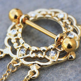 Gold Plated Triple Chain Floral Nipple Shields by Fashion Hut Jewelry