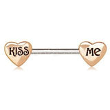Rose Gold "Kiss Me" Heart Nipple Bar by Fashion Hut Jewelry