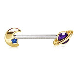 Gold Galaxy Planet & Moon Nipple Bar by Fashion Hut Jewelry