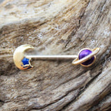 Gold Galaxy Planet & Moon Nipple Bar by Fashion Hut Jewelry