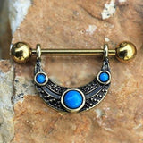 Gold Plated Turquoise Shield Nipple Ring by Fashion Hut Jewelry