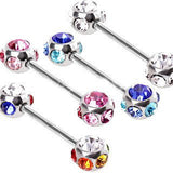 316L Surgical Steel Nipple Bar with Multi-Gemmed Balls by Fashion Hut Jewelry